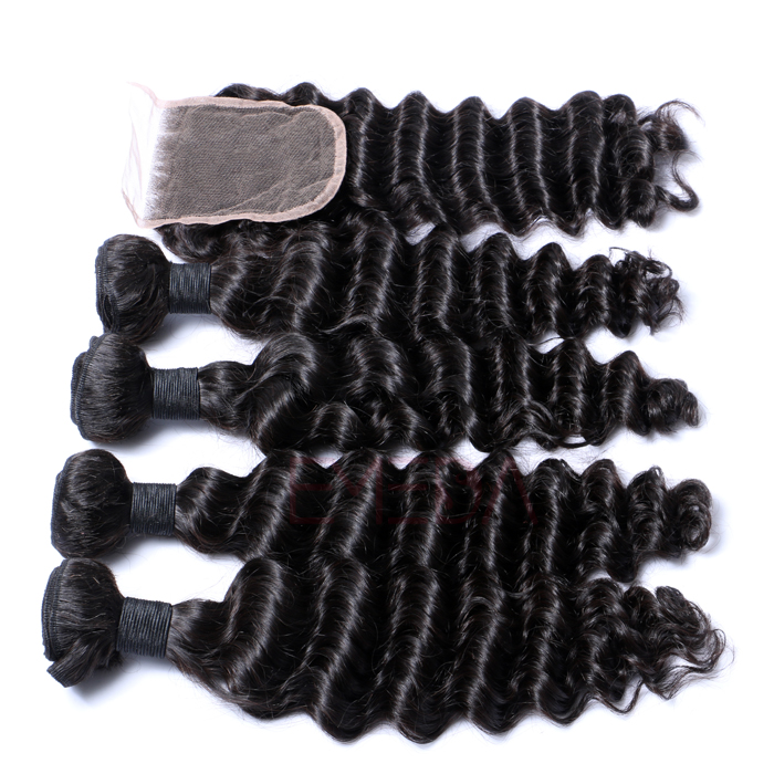 EMEDA Brazilian Human Hair Weave Deep Curly Black Hair Extensions HW011